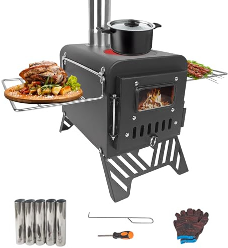 Tent Camping Stove, Expanded Size: 54x28x35cm, Camping Wood Stove | Outdoor Portable Tent Wood Burning with Stainless Chimney Pipes,Small and Convenient,For Cooking,Heating,Camping,Tent,Hiking