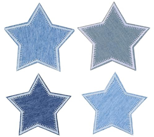 Mabor 4PCS Star Patches for Jeans – Iron On Denim Blue Embroidered Fabric Patches for Clothing, Jackets, Hats, Bags – DIY Repair & Decorative Appliques (2 Sizes)