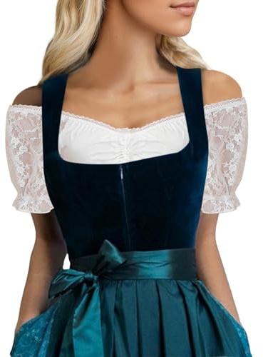 Maza Medieval De Metal Blusa Dirndl para Mujer, Blusa de Encaje para Disfraz, Manga Corta, Blanca, Cuello en V para Oktoberfest Ahri Liga De Leyendas Cosplay Traje (White, XXL)