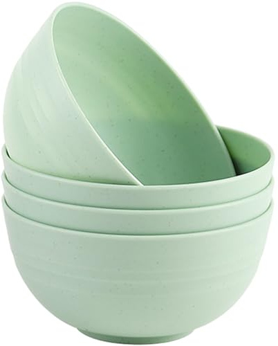 MaoMaoCha Unbreakable Cereal Bowls Set of 4, 24 oz Plastic Salad Bowls, Dishwasher & Microwave Safe, Lightweight Reusable Bowl for Rice Noodle Soup Snack Salad Fruit (Green)