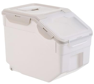 Kisangel Boîte de Rangement Hermétique pour Nourriture Chien et Distributeur Aliments Secs, Plastique Solide, Petit Récipient Beige, Stockage Anti-humidité, Usage Intérieur et Extérieur,