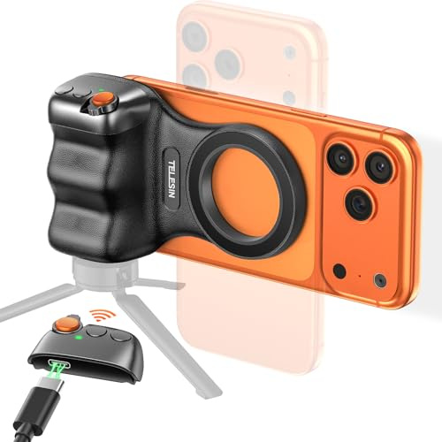 Jeebel Poignée Magnétique pour Téléphone, Magnetic Phone Camera Grip avec Télécommande Bluetooth USB, Filetage 1/4 Pouce, Poignee Stabilisateur pour Selfie Vlog Vidéo avec iPhone & Smartphone Android