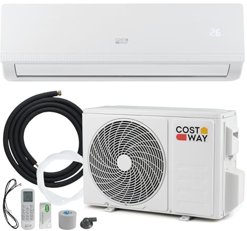 COSTWAY Climatiseur Monosplit 9000 BTU 2,6 kW, Clim Inverter Réversible Pompe à Chaleur, R32, Classe A++ / A+, Faible Consommation, Unité Intérieure Extérieure, Auto-nettoyage (9000 BTU / 2,6 kW)