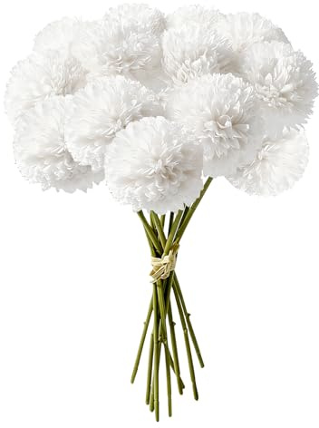 Fiori di Ortensia Artificiale,ESYFOR 12 Pezzi Fiori di Palla di Crisantemo di Seta Tagliabile Bouquet Di Ortensia Finte per Casa, L'ufficio, matrimoni, Decorazioni per Feste