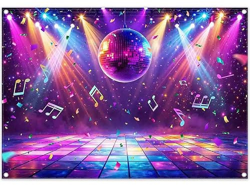 Luminora 7x5ft Disco Ball Stage Nightclub Music Dance 70s 80s 90s Backdrop | Polyester Fabric, Tapestry, Retro Rock Prom Birthday Party Supplies, Banner Decorations, Outdoor Photo Booth