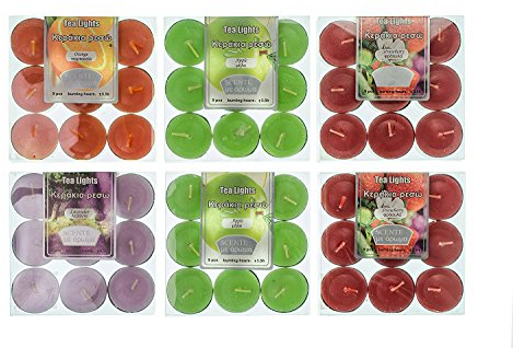 Velas de té aromáticas velas set 54pcs 4 sabores candelabros de surtido (paquetes de 6x9) 4 aromas Fresa, Manzana, Lavanda, Naranja (aroma combo B)