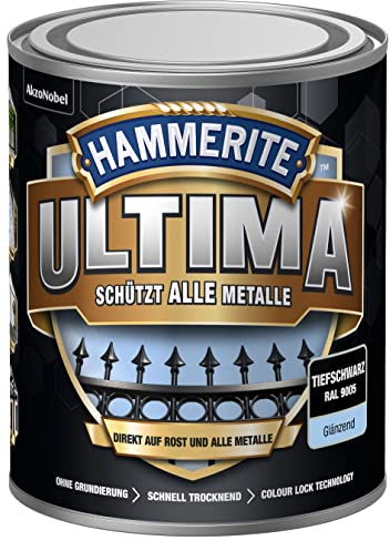 HAMMERITE Barniz protector de metal ULTIMA brillante negro oscuro RAL 9005 750 ml barniz protector metálico