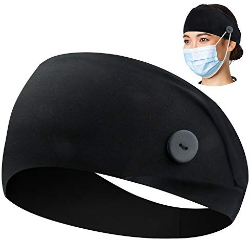 ABAMERICA Headbands with Button for Mask, Wide Nurses Headbands Non Slip Elastic Ear Protection for Women Men Doctors Sweatband Headband