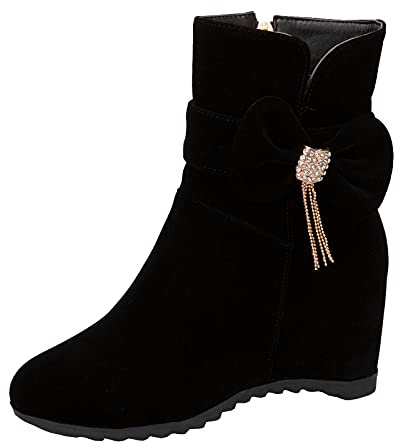XINXINIO Damen Elegante Stiefeletten mit Keilabsatz und einfarbig (Schwarz, 39 EU)