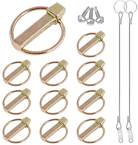 Glarks Lot de 15 broches Lynch de 2,1 cm x 4,5 cm avec cordon de serrage, 10 clips de goupille de verrouillage Lynch et 2 câbles en acier inoxydable 304 avec anneau de dégagement rapide pour tracteurs