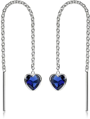 Materia Herz Durchzieher Ohrringe - Ohrhänger Silber 925 Zirkonia blau SO-480-Blau