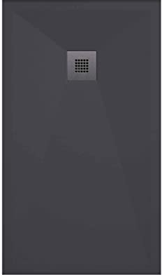 SOULBATH Plato de Ducha - Resina - Gel Coat - Textura Liso/Piedra - Antideslizante - Color Antracita - 140x80- Extraplano 3cm. Incluye Válvula de desagüe - Standard