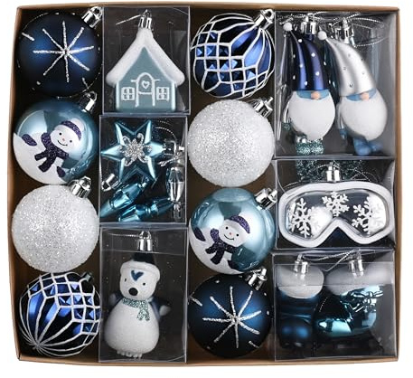 Valery Madelyn Weihnachtskugeln, 40 stück Christbaumkugeln Weihnachtskugel mit Geschenkpaket, Weihnachtsbaumschmuck Christbaumschmuck mit Aufhänger,deko Weihnachten,Thema Silber Blau