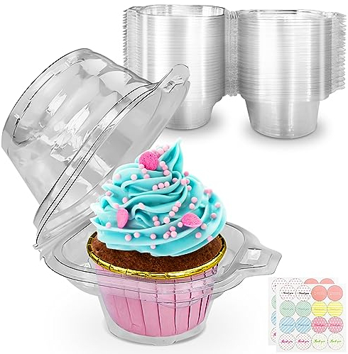 CoKeeSun 30 Pezzi Scatola per Cupcake Trasparenti, Riutilizzabile Scatole per Torta Monoporzione, Confezionare dei Mini Tortini con Coperch, Contenitore per Dolci, per Muffin, Feste, Matrimoni