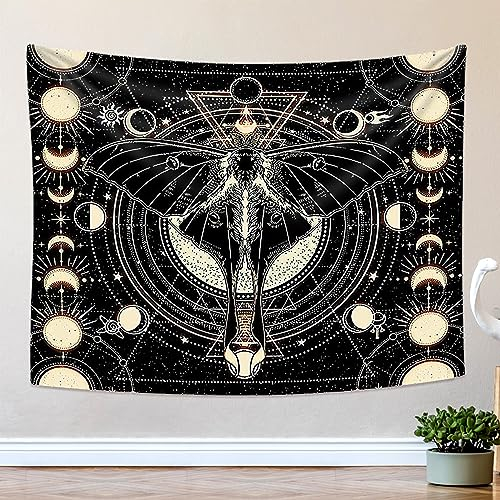 RICKMASK Tappeto a Parete, Tappeto a Parete Farfalla, Tappeto a Parete Falena, Moquette a Parete sole, Tappeto a Parete Nero per Soggiorno Camera da Letto Decorazione murale 130x150cm