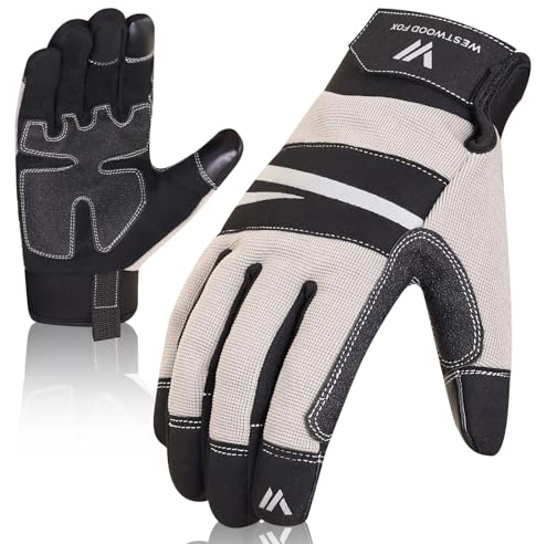WESTWOOD FOX Sicherheitshandschuhe für Männer und Frauen,Touchscreen Synthetikleder Gartenhandschuhe,Flexible Atmungsaktive Anti-Rutsch Mehrzweck-Arbeitshandschuhe für Outdoor-Aktivitäten (GRAU, L)