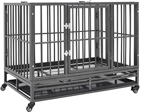 Sufrk Jaula de Perro Resistente con Ruedas Acero 102x72x85 cm Jaula Perro Grande Jaula Transporte Plegable para Perros Caja