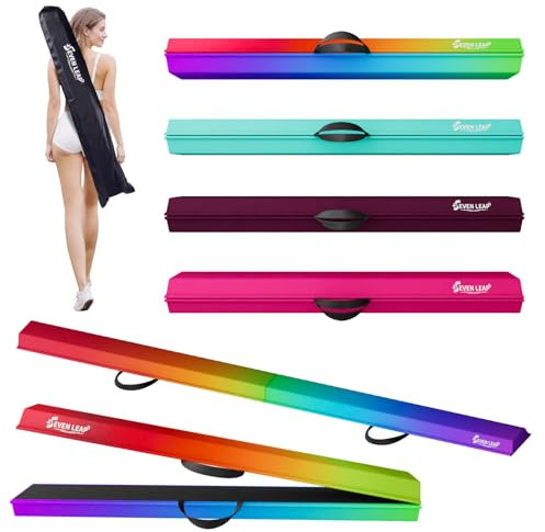 Seven Leap 6ft/8ft Folding Balance Beam, Foldable Gymnastics Balance Beam Foam for Kids and Toddlers 3-12，Folding Beam with Non Slip Rubber Base, (Rainbow, 8 Ft)