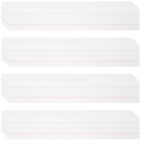 PATIKIL 100 ark torr radering meningsremsor, 5 cm x 30 cm återanvändbara kartonger blå röda fodrade skrivpapper linjerade meningsremsor för lärare klassrumsschema