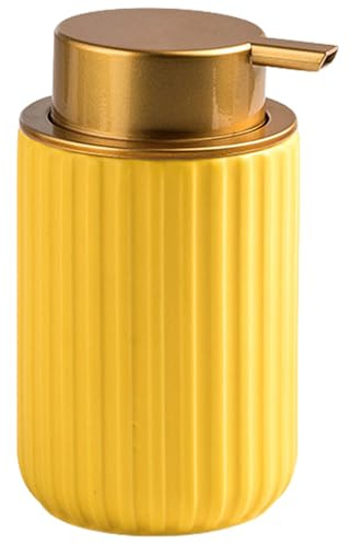 Dispensateur de Savon en Mousse Distributeur de Savon en Mousse en céramique 11 oz Dispensateur de Savon de Salle de Bain Rechargeable avec Pompe de Conception côtelée Dispensateur de Savon Jaune