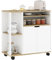 HOMCOM Küchenwagen Servierwagen mit Schrank, verschiebbaren und verstellbaren Einlegeböden, Rollwagen Küchenregal mit Arbeitsplatte, Rollen für Esszimmer, 80 x 40 x 82 cm, Weiß