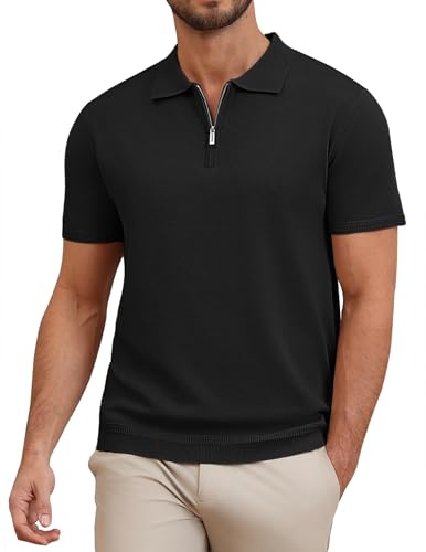COOFANDY Pikétröja för män, kortärmad dragkedja, dragkedja, sommar, is, stickad pikétröja, t-shirt, pikétröja, golfskjortor