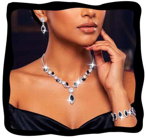 Fashband Ensemble de bijoux avec collier de mariée en argent et franges et boucles d'oreilles, set de bijoux pour mariée, mariage, strass, colliers de bal de fin d'année pour femmes, taille unique