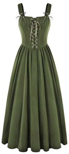SCARLET DARKNESS 2025 Victorian Peasant Maxi Dresses for Women UK Sleeveless Corset Long Pinafore Dresses Plus Size Olive Green XXL
