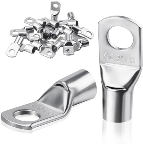jwtyu 30 stycken kabelskor 25 mm2 ringkabelskor M8 tjockare koppar rörkabelsko oisolerade SC kabelsko silver kabelskor för kablar fordon elektriska lådor hus fabriker