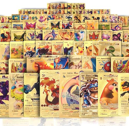 55 PCS Gold Cards Packs Vmax V EX GX Rare Golden Cards Gold Foil Card Collectible Card Game Booster Packs for Fans/Kids/Collectors Gifts (No Duplicates)