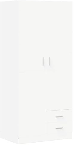 YUTAASU Armadio compatto bianco 80 x 52 x 180 cm in legno con 2 cassetti, ampio scomparto e asta appendiabiti per giacche, maglioni, jeans, cappelli e borse.
