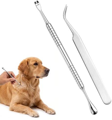 KADFEL Set 2 Pezzi per la Rimozione delle Zecche con Pinzette e Uncino in Acciaio Inossidabile – Ideale per Cane, Gatto e Animali Domestici