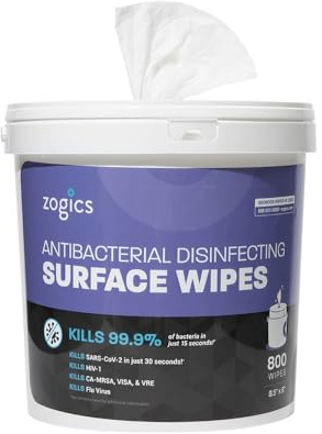 Zogics Las toallitas antibacterianas, la EPA superficie de registro y aparatos de gimnasia Toallitas Desinfectantes (800 toallitas húmedas) + reutilizable Wipe cubo dispensador