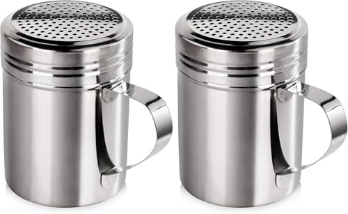 New Star Foodservice 28485 Stainless Steel Dredge Shaker with Handle, 10-Ounce, Set of 2