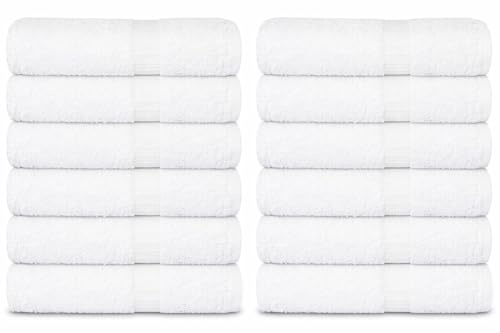 GOLD TEXTILES 100% Cotton Washcloth - 12 Pack | 13x13 inches | White - Ultra Soft, Highly Absorbent, Long Lasting and Quick Drying - Hotel & Spa Collection Cool Feel Fingertip Towels