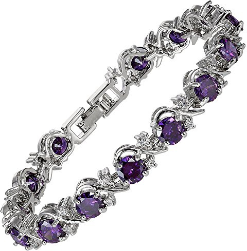RIZILIA BLOSSOM Tennisarmband för Kvinnor - 18K Vitguldpläterad, Rundslipad Flerfärgad Cubic Zirconia, 18 cm, Elegant Födelsedagssten Armband till Bröllop & Presenter