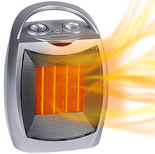 Portable Electric Space Heater 1500W/750W Personal Room Heater with Thermostat, Small Desk Ceramic Heater with Tip Over and Overheat Protection ETL Certified for Office Indoor Bedroom (Silver)