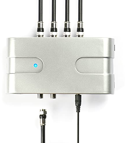 PBD 4 Way Amplified Splitter Clears Up Pixelated Low-Strength Channels Distributes Signal to Multiple TVs Antenna Signal Booster