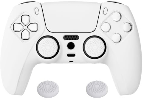 PlayVital Funda de Silicona para ps5 Mando - Carcasa de Goma Antideslizante con Tapas de Joysticks, Protector Tacto Suave y Agarre Mejorado, Accesorio para ps5 - Pure Series (Blanco)