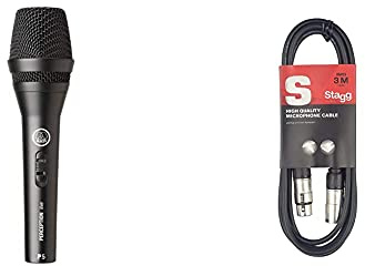 AKG P5s Professional Dynamic Live Vocal Microphone With Switch & Stagg SMC3 3m XLR to XLR Plug Microphone Cable, Black