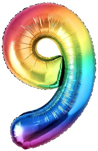 Luftballon 9. Geburtstag Zahl 9 Mehrfarbig Foil XXL Riesen Folienballon 100cm Geburtstagsdeko Ballon Zahl Deko zum Geburtstag. Fliegt mit Helium.