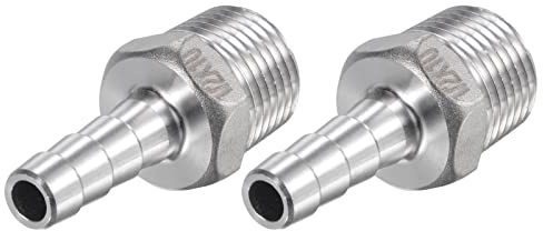 sourcing map Manguera Espiga Montaje 10mm OD X 1/2PT Macho Rosca 304 Inoxidable Acero Recto Tubo Conector para Agua Aire Combustible, Paquete de 2