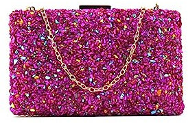 MODELISA - Bolso Clutch Piedra Cartera De Mano Fiesta Cadena Hombro Evento Noche Comunion Boda Novia Mujer (Rosa)