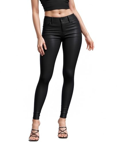 Hybrid & Company Womens Skinny Stretch Fashion Casual Coated Pants P44799SK Black 15