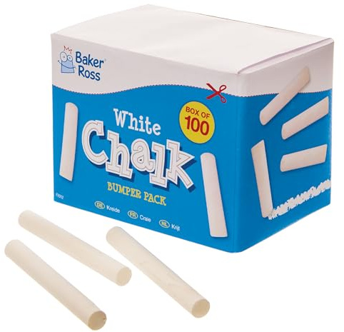 Baker Ross FX912 White Chalk Bumper Pack - box of 100, Chalk Craft Supplies for Kids