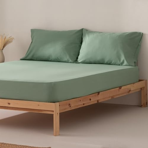 Sabana Bajera Cama 105 x 200 x 30 cm 100% Algodón Transpirable Ajustable Color Agua