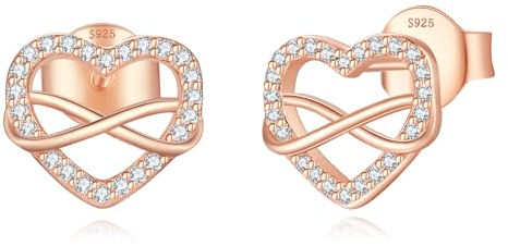 Jrêveinfini Unendlichkeitszeichen Ohrringe Rosegold Silber 925 Damen, Modeschmuck Herz Ohrstecker Mädchen, Hypoallergene Nickelfreie Ohrringe Damen Geschenke für Frauen Mama Zum Muttertag