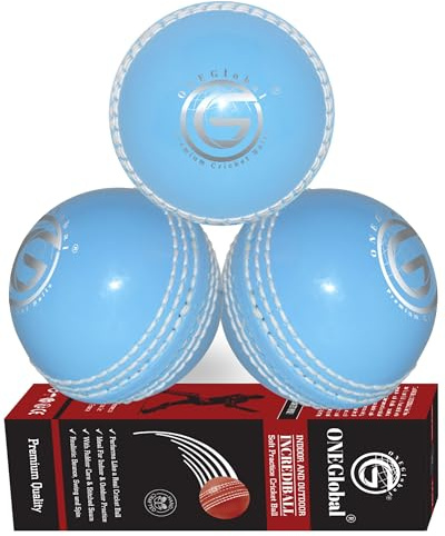 ONEGlobal Incrediball Soft Practice Cricket Ball | mjuk gummi cricketboll med kärna och sydd söm | För finslipningsfärdigheter och familjekul (3-blå)