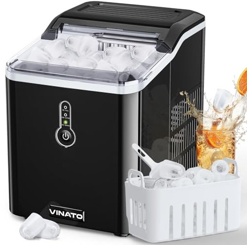VINATO Eiswürfelmaschine, Eiswürfelmaschine Klein, 9 Eiswürfel in Nur 9 Minuten, Gerauscharmem Betrieb, Ice Cube Maker 12kg/24h, Schwarz