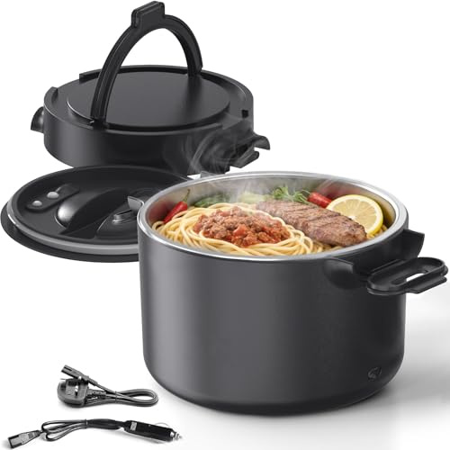 CDBEEE 100W Electric Lunch Box for Adults, 1L Portable Food Warmer for Meals & Soup - Rapid Heating, Leak-Proof 304 Stainless Steel Container - Car (12V/24V) & Home (230V) for Office/Travel